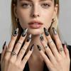 DIY Manicure Set Press On Manicure In Gothic Black Silver, Long Almond Shape, 12 Sizes, Adhesive Tabs and File for Dress-Up Looks At Home