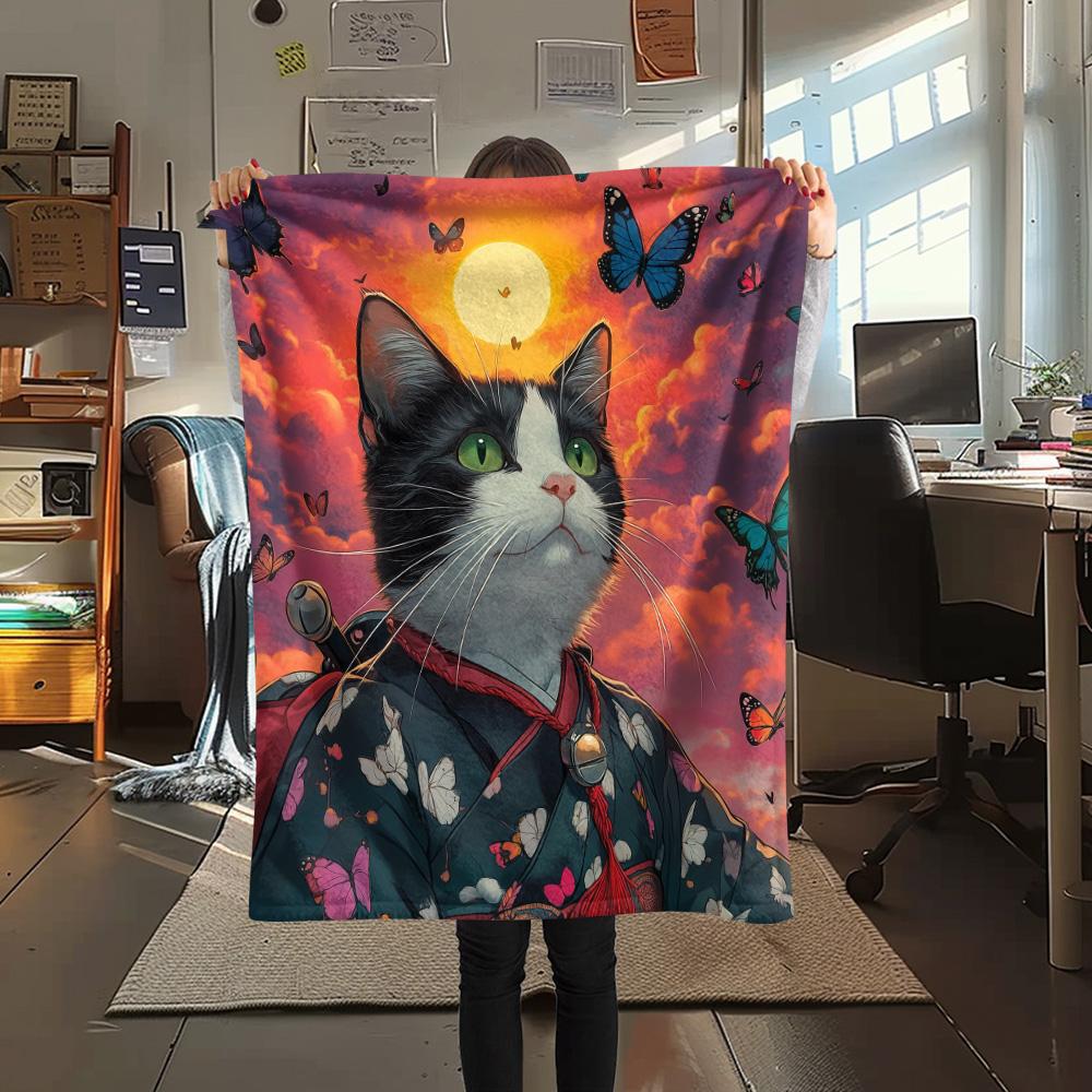 Cats Print Flannel Blanket, High Quality Comfortable for All Seasons, Home Decor, Warmth and Comfort