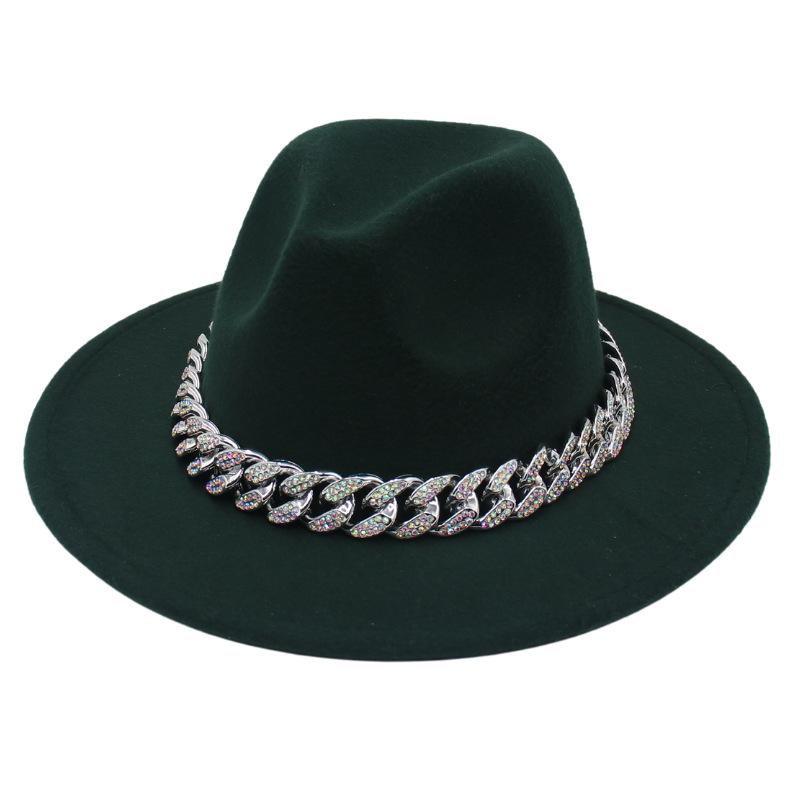Bright Diamond Acrylic Chain Top Hat Jazz Hat Big Eaves Concave Photo Felt Hat