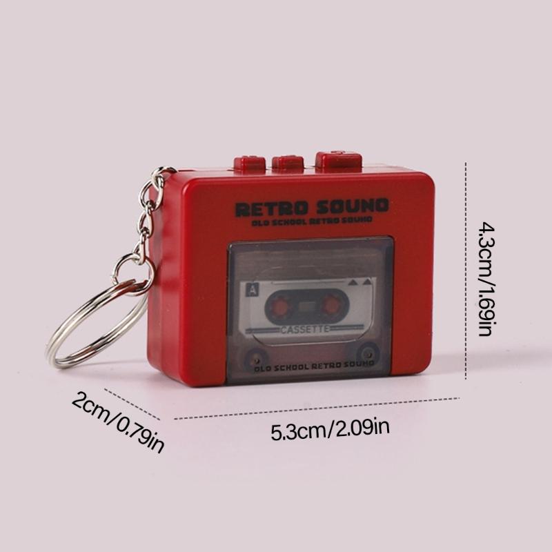 Miniature Retro Tape Recorders Keychains Creative Cassettes Player Keychains with 3 Songs and Recording Function for Backpacks and Handbags