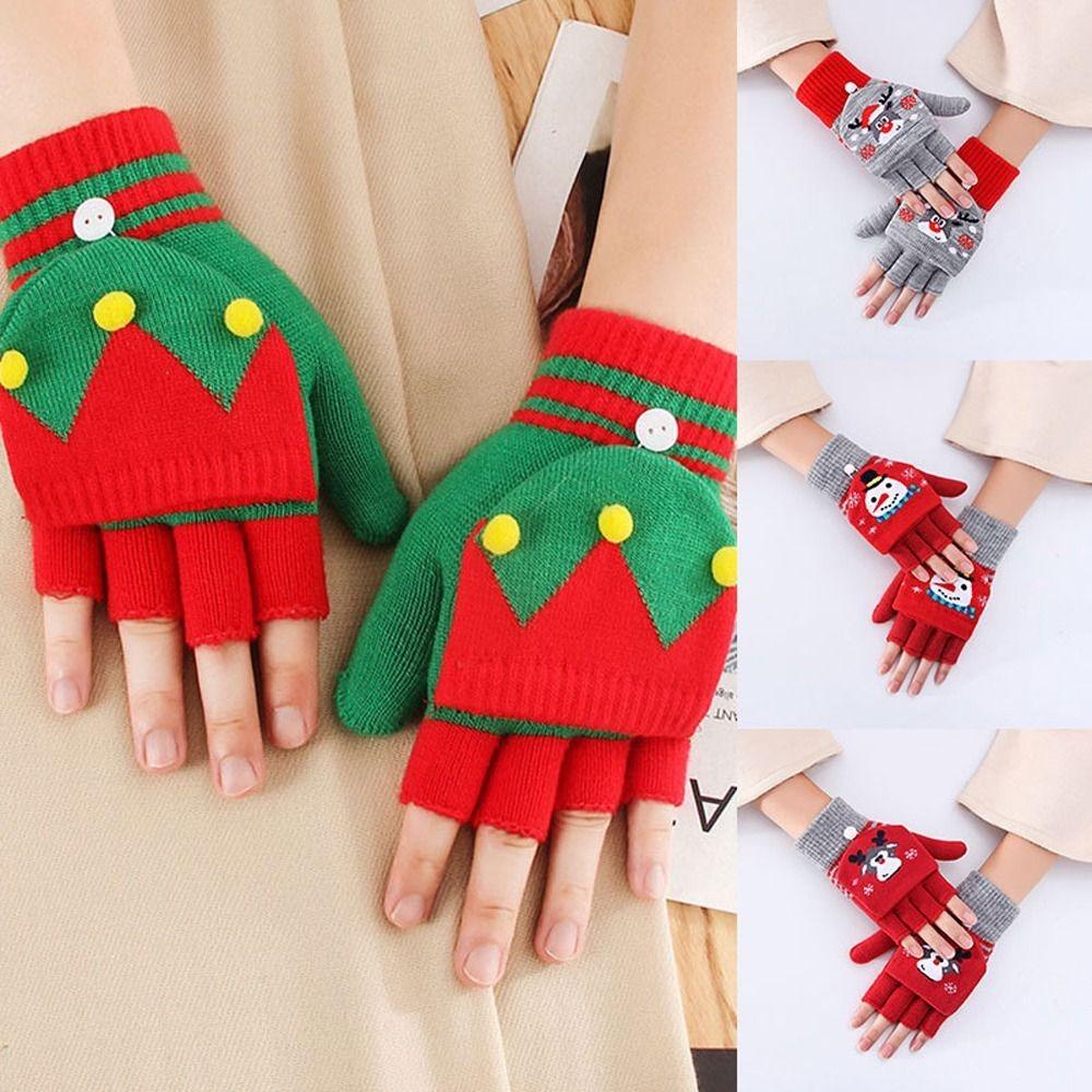 Elk Pattern Women Knitted Flip Gloves Apparel Accessories Christmas Gloves Autumn Winter Gloves