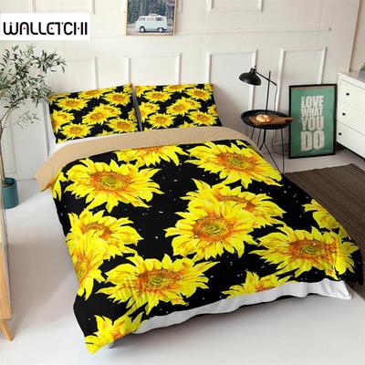 Sunflower Duvet Cover Set Yellow Flower Twin Bedding Set Polyester Black Gold Yellow Sunflowers Print Quilt Cover for Kids Teens