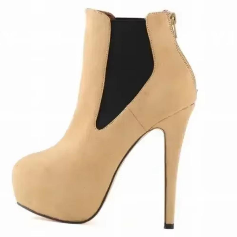 Women Ankle Boots Winter Autumn Sexy 14cm Round Toes High Heels Short Boot Sexy Platform Zippers Black Party Shoes Large Size 43