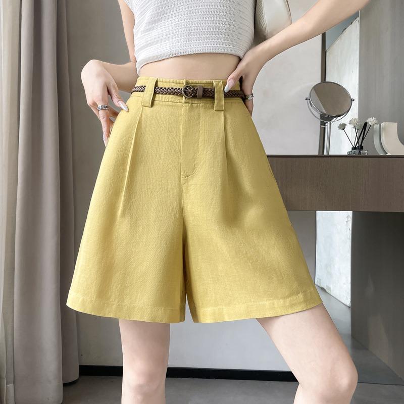 High Waist A Line Loose Wide Leg Linen Casual Shorts For Women S