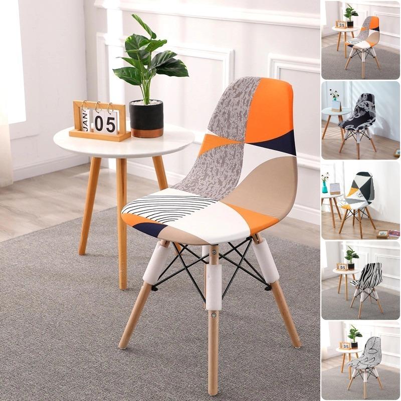 1pc Shell Chair Cover Geometric Printed Stretch Seat Slipcover Elastic Armless Chair Case for Dining Room Home Hotel Office