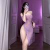 Large Size Erotic Underwear Rose One-word Collar Perspective Cheongsam Sexy Woman Pure Desire To Show Buttocks Without Temptation H