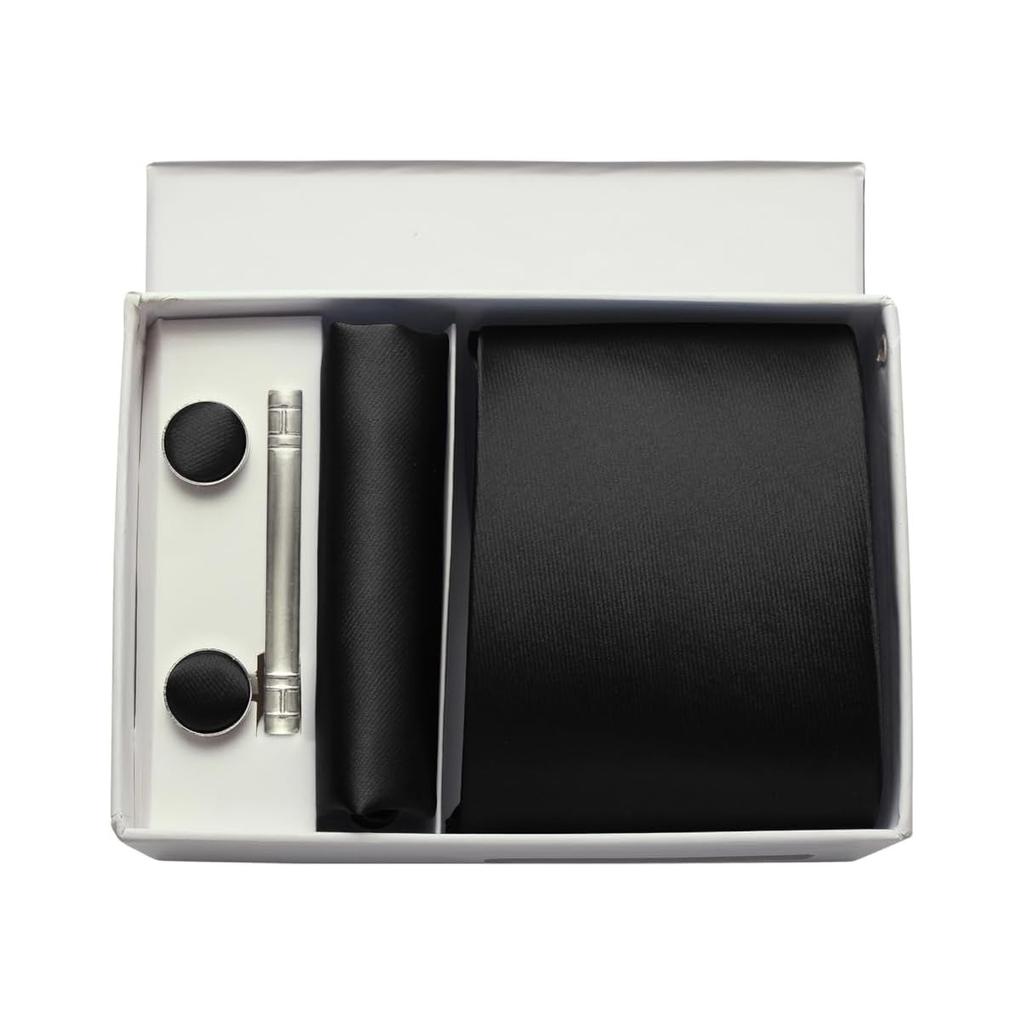 Mens Silk Tie 8Cm Solid Red Blue Necktie Handkerchief Cufflinks Gift Box Set Formal Ties For Man Workplace Business Wedding Gift