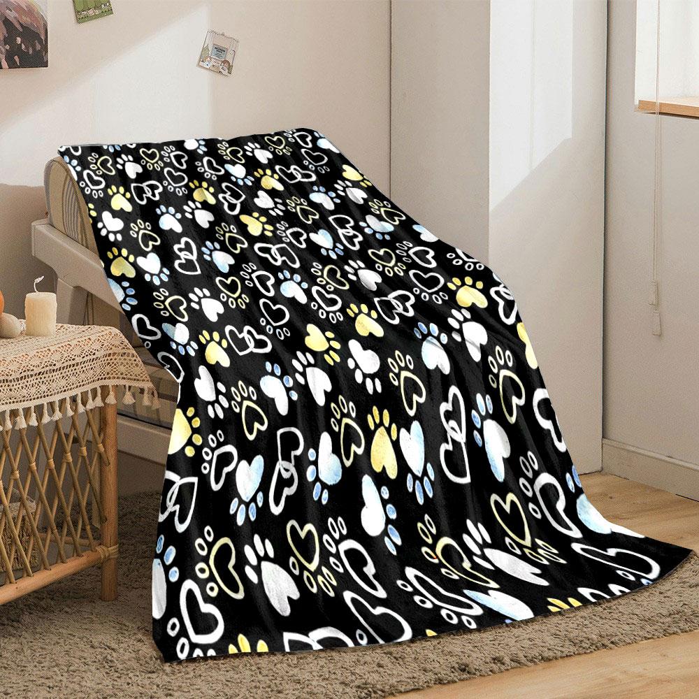 Colorful Paw and Heart Pattern print blanket soft and cozy perfect for the living room bed sofa or a nap,gift