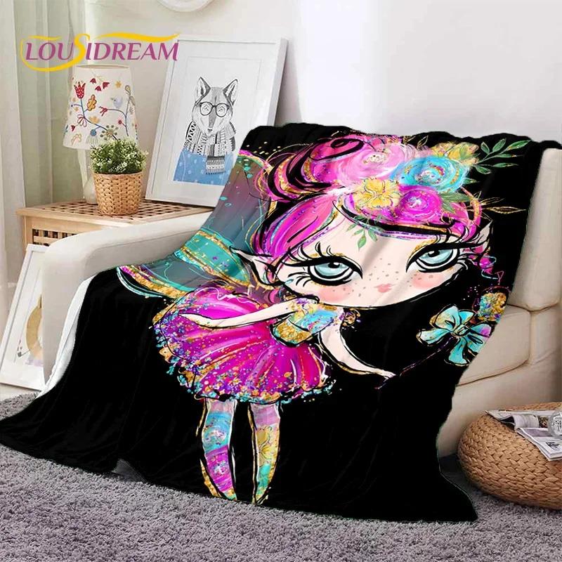 Roztomilá baletka, baletka, víla, kreslená, měkká flanelová deka na postel, do ložnice, na pohovku, na piknik, přehozová deka pro venkovní volnočasové aktivity, dárek