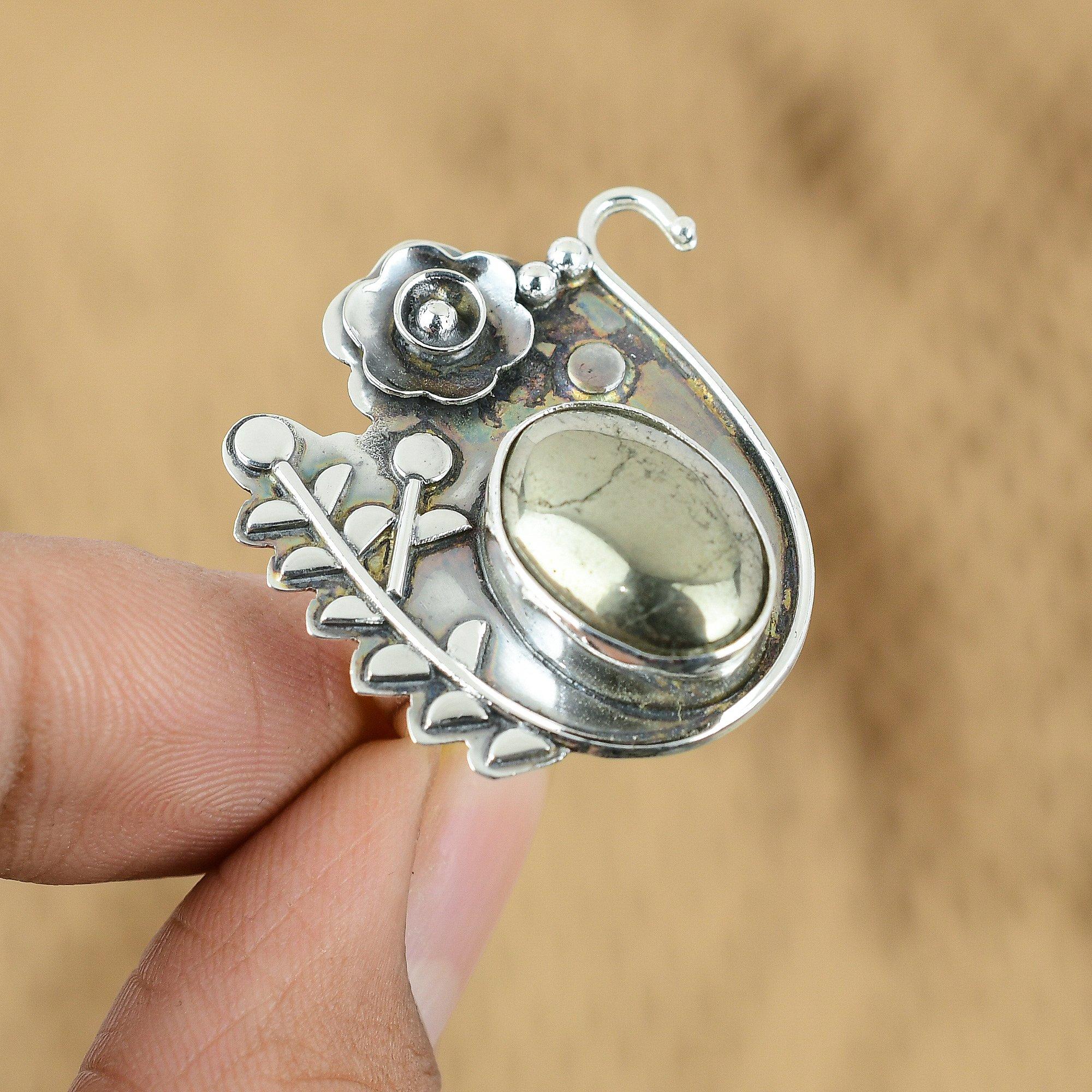 

Natural Pyrite Gemstone Multi Stone Flower Adjustable Ring 925 Sterling Silver Yes