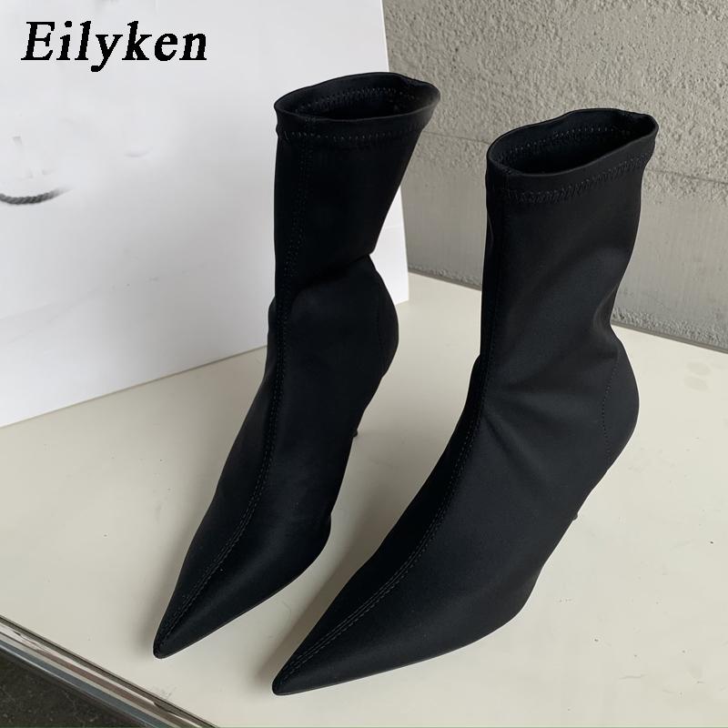 

Spring Autumn Stretch Fabric Women Ankle Boots Sexy Pointed Toe High Heels Fashion Female Socks Pumps Shoes 38 чорний