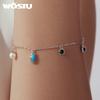WOSTU 925 Sterling Silver Multi-Stone Bracelet Pearl Opal Turquoise Beaded Chain Boho Colorful Jewelry Gift for Women