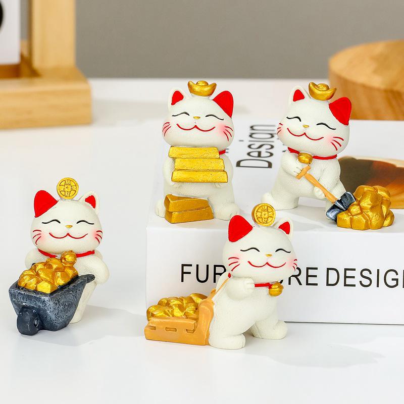 2025 Handmade Lucky Cat Ornament - Creative Cartoon Figure for Office Desk Decor and Cute Gifts