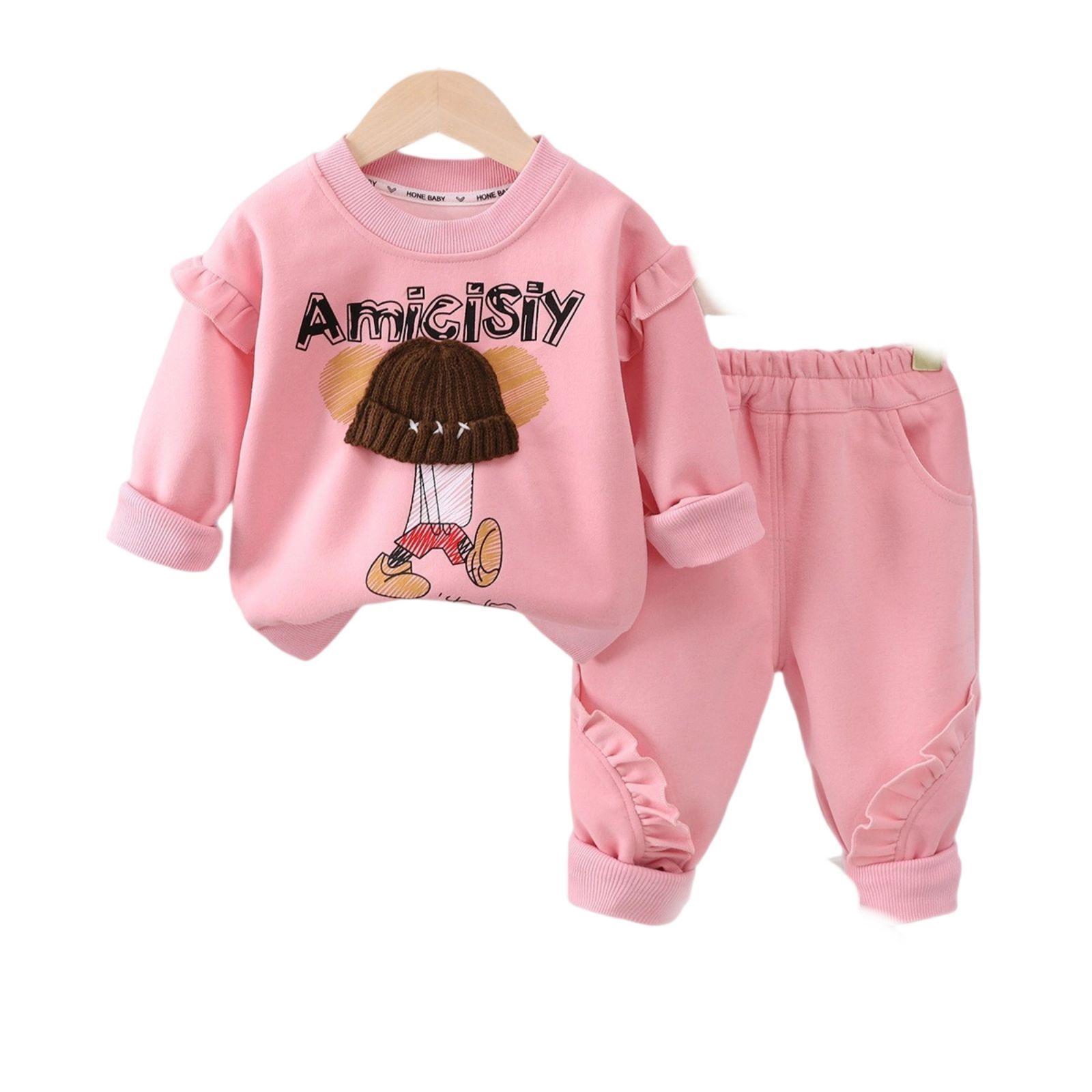 

Детский повседневный комплект с длинным рукавом, удобные наряды для повседневной носки 100 розовый