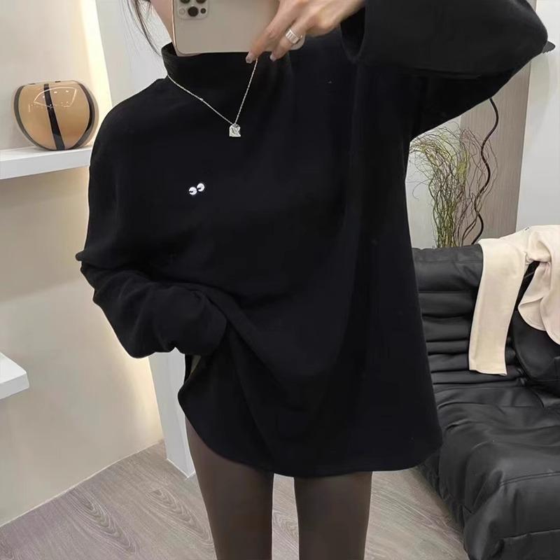 

German Velvet Women s Long-Sleeve Turtleneck Top - Medium-Length, 2024 Spring/Autumn Winter Style XXL чёрный