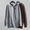 Long Sleeve Hooded Knit Cardigan Sweater Women Vintage Loose Button Front