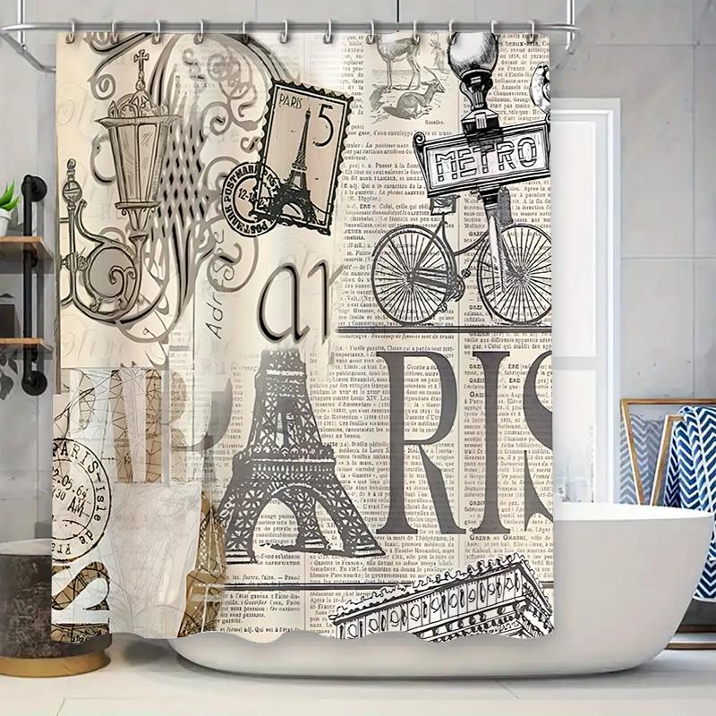 

Paris Theme Vintage Style Shower Curtain Elegant And Classic Waterproof And Anti-Mold Bathroom Curtain Essential Home Decor W60H190(CM)-1 Pcs