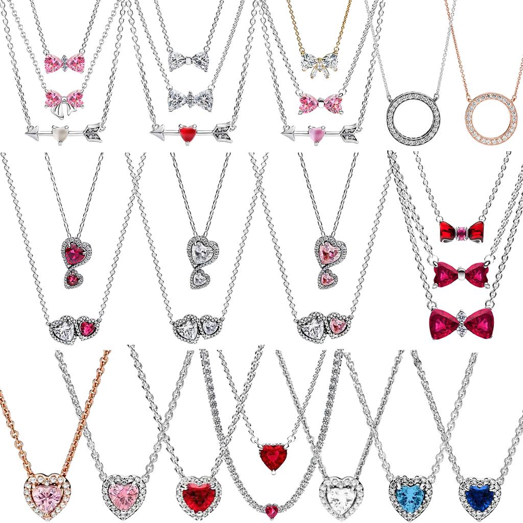 Colorful Heart-Shaped 925 Silver Pendants Necklace Elevated Heart Necklace Lover's Holiday Fine Jewelry Gifts