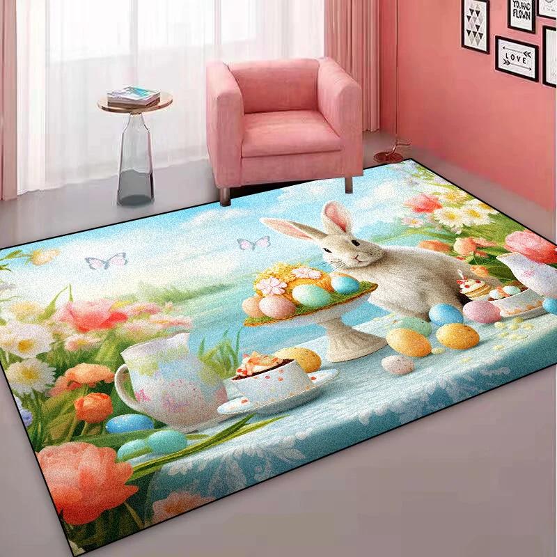 Cute Cartoon Carpet for Living Room Rabbit Pattern Bedroom Decoration Non-slip Children Rugs Bathroom Cloakroom Plush Floor Mats