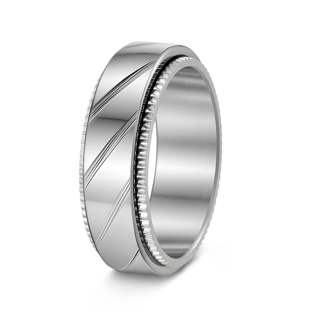 8mm Titanium Steel Punk Rotatable Decompression Ring with Woven Mesh and 18K Vacuum Plating