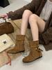 2025 Autumn New Retro Strap Fringed Boots Bosmian Flat Bottom Short Boots Women