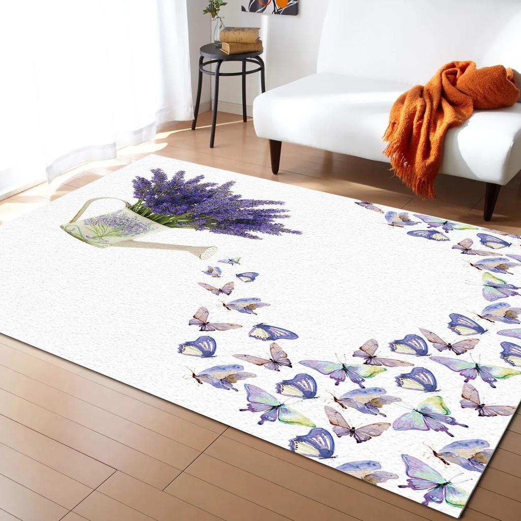 Rustic Lilac Flower Purple Lavender Plant Carpets for Bedroom Living Room Modern Home Floor Large Non Slip Rug Entrance Door Mat