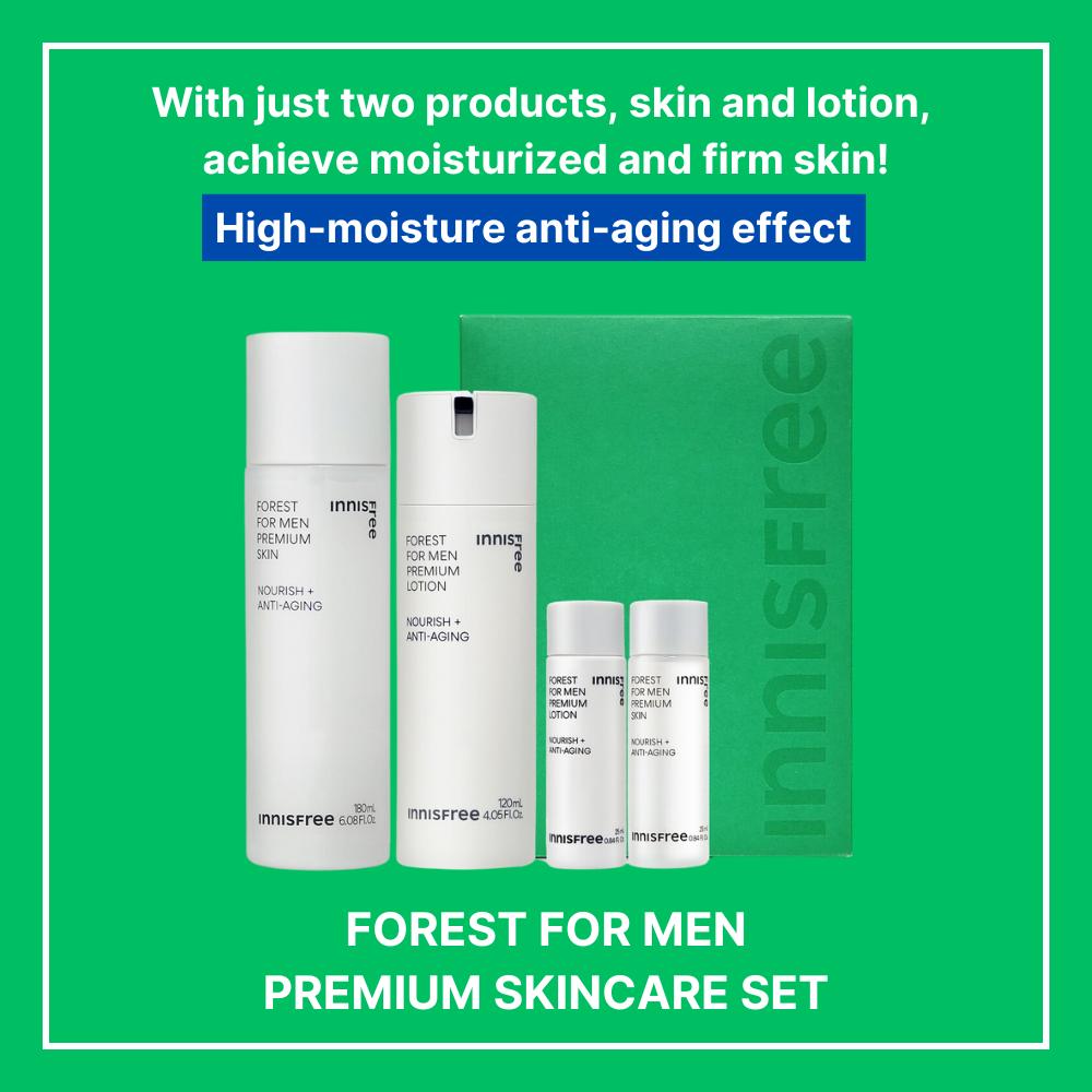 Innisfree Forest for Men Premium Skin Care Set (Skin 180ml, Lotion 120ml, Mini Size Skin & Lotion 25ml Each)