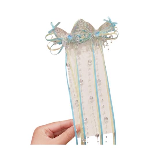 Mädchen Haarnadel Schmetterlinge Langes Band Schleife Perlen Quaste Dekor Haarspange Kinder Erwachsene Haar Accessoires
