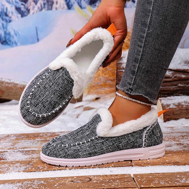 Foreign Trade New Velvet Warm Flat-soled Cotton Shoes Women's Autumn Round Head Foot Cover Large Size Low-top Single Shoes