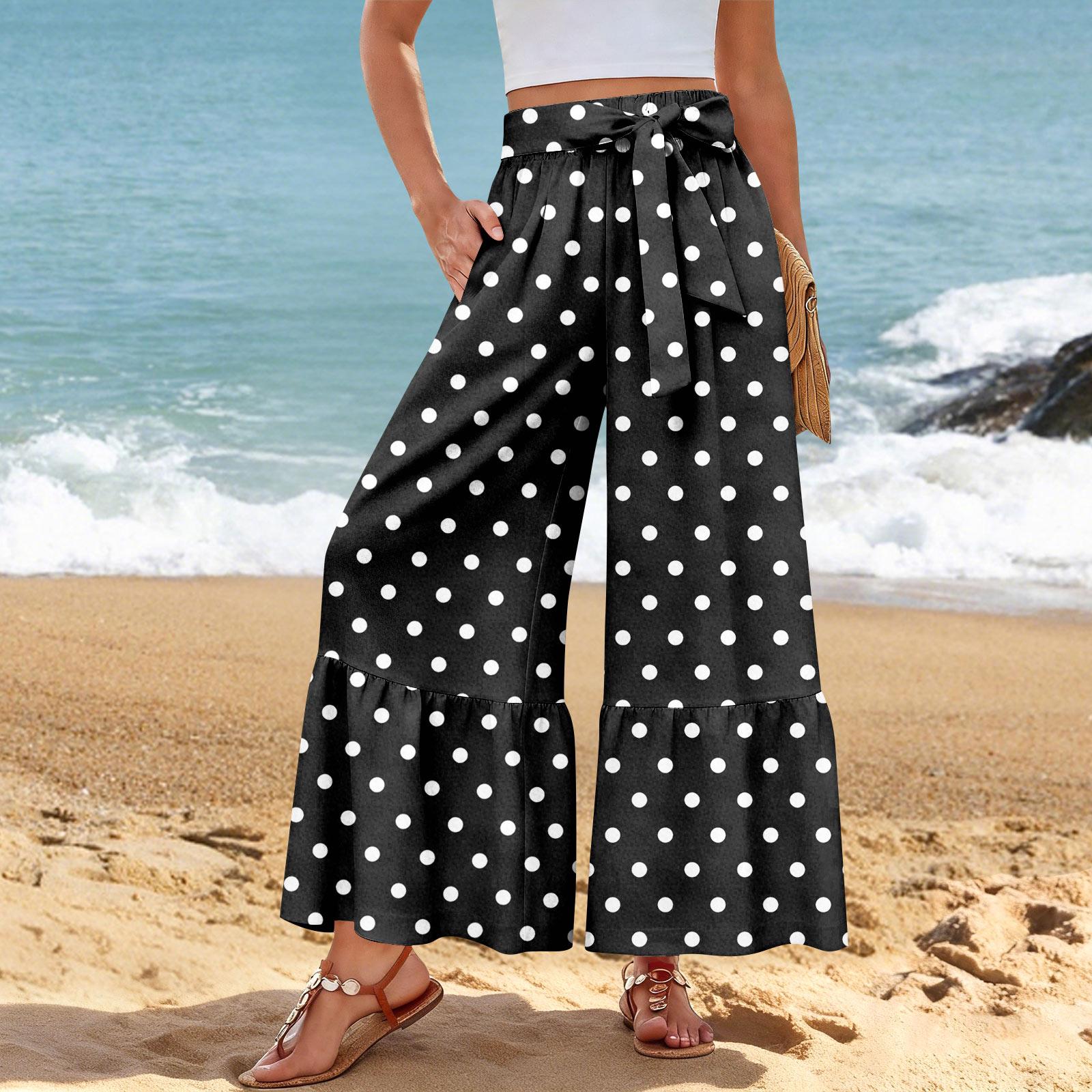 

Женские повседневные брюки-клеш, эластичные, с высокой талией, с оборками по низу, широкими штанинами, с поясом и карманами XL чёрный