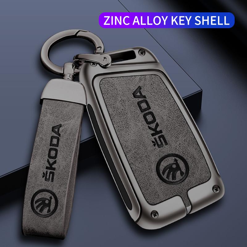 RUDX8 Zinc Alloy Car Smart Remote Key Fob Case Cover Protector Shell For Skoda Superb A7 Karoq Kodiaq 2020 2021 Keychain Accessories