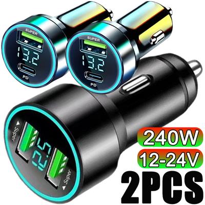 240W Car Charger 2 USB Ports Fast Charging for IPhone Quick Charging Adapter with Digital Display Car Chargers