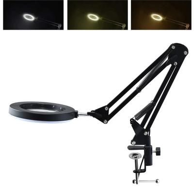 10X Magnifying Glass with LED Light Flexible Arm Brightness 3 Colors Workbench Light with Clip