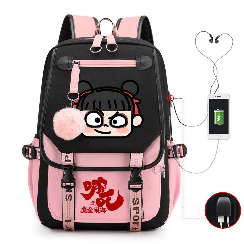 Cartoon Movie Nezha Printing Leisure Burden Reduction Travel Bag Backpack Multi-Function Large Capacity Usb Student Schoolbag