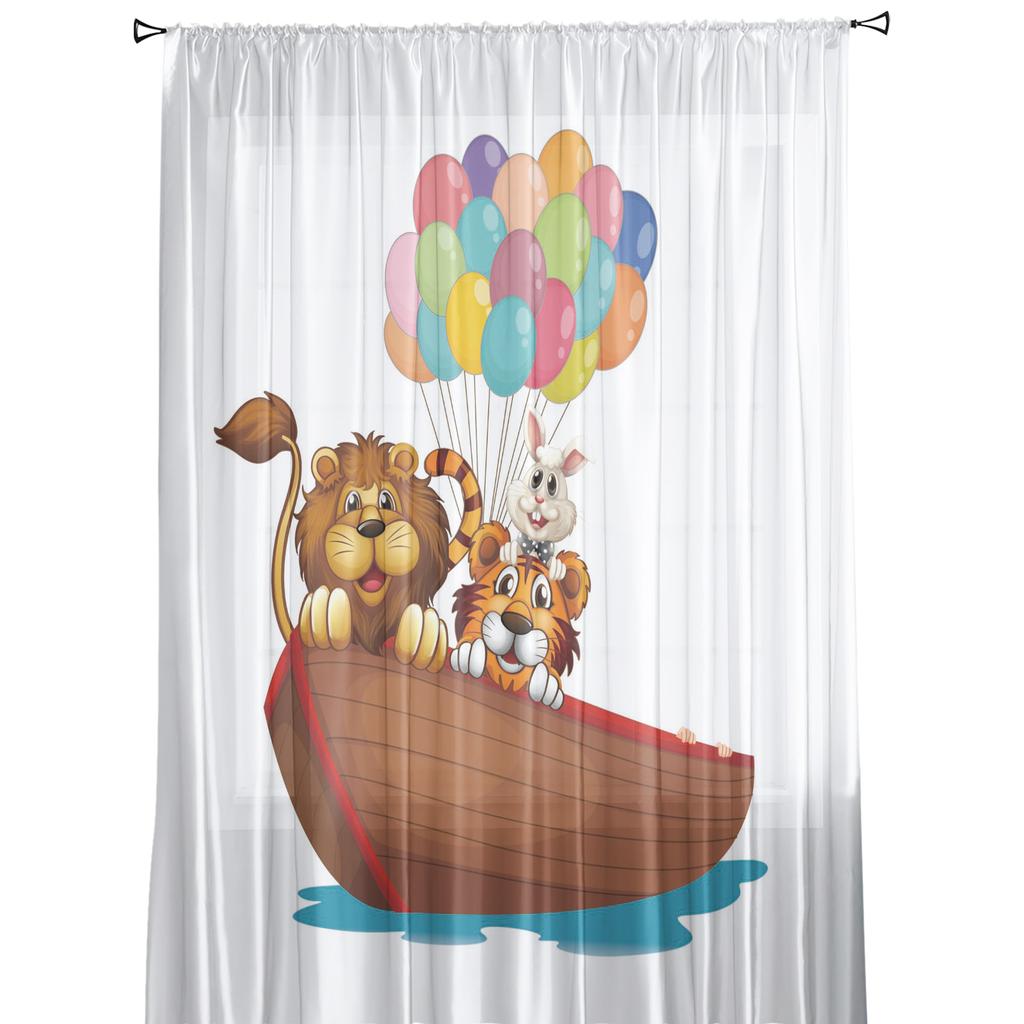 Cartoon Animal Ship Balloon Lion Tiger Rabbit Sheer Curtains for Living Room Tulle for Windows Voile Yarn Short Bedroom Curtains