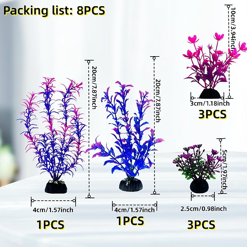 2/8PCS Artificial Plants Set - Durable PE Material Aquarium Plants , Perfect for Home & Office Fish Tanks