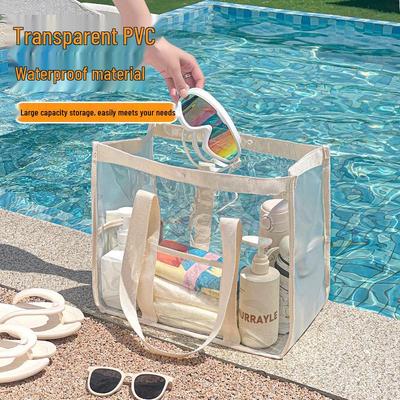Large Waterproof PVC Beach Bag with Button Closure for Toiletries & Cosmetics – Ideal for Swimming and Outdoor Use