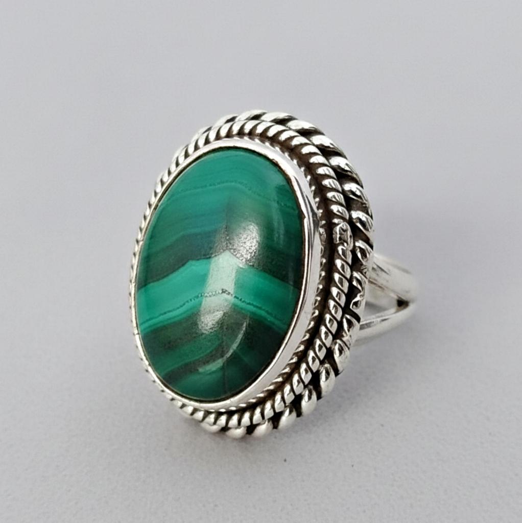 Natürlicher Malachitring, Handgefertigter Silberring, 925 Sterlingsilberring, Ovaler Malachit Designerring