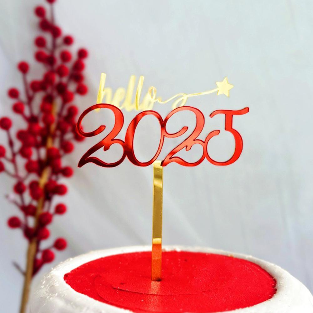 

3pcs Hello 2025 Acrylic Cake Decorations for New Year Theme Party Cake Decorations Supply 3pcs