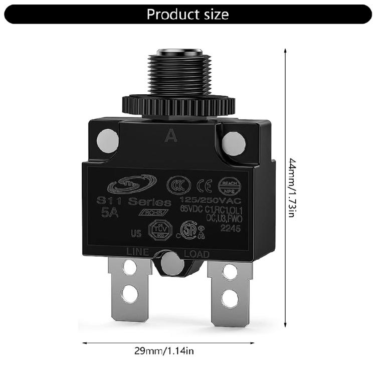5A/10A/15A/20A Overload Protector Push Button with Waterproof Cover Circuit Breaker Over Current Protection Switch