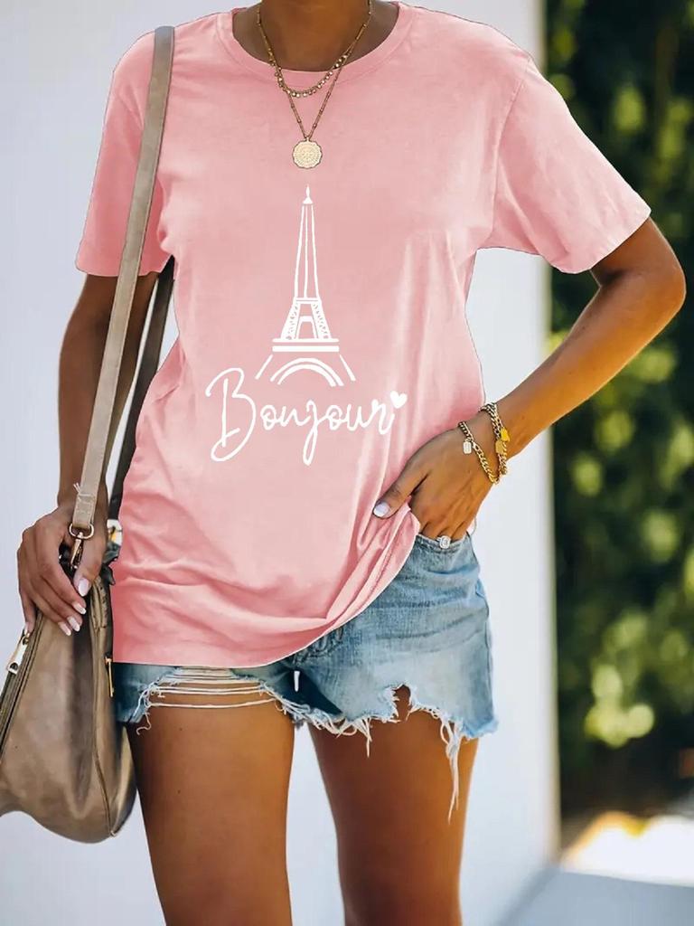 2024 Women's European & American Short-Sleeved Printed Tops