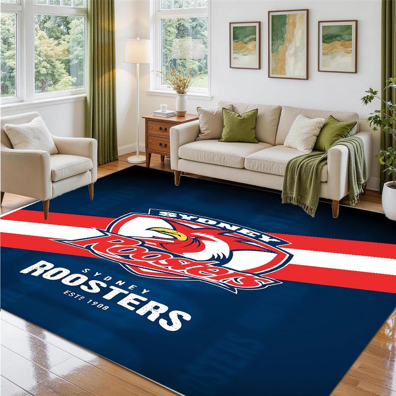 Sydney Roosters Design Crystal Velvet Rug Soft Decorative Mat for Bedroom Entrance