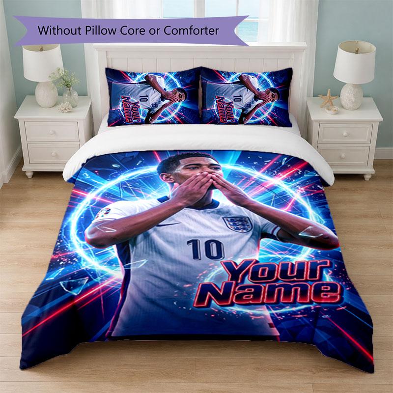 Set Biancheria da Letto Personalizzato con Nome Jude Bellingham 1 Copripiumino + 2 Federe Logo Calcio Regalo Personalizzato per Occasione Speciale Decorazione Camera da Letto
