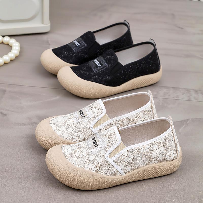 Summer New Platform Women's Cloth Shoes Breathable Lace Mesh Single Shoes Fashion Casual One Pedal Student Shoes