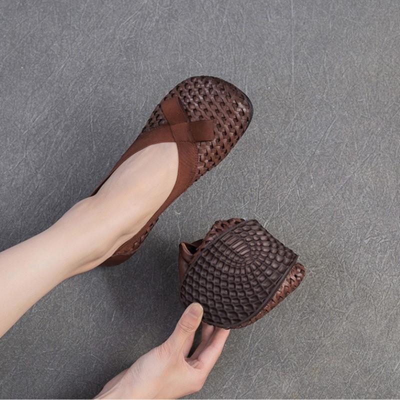 Fashion GKTINOO Summer Flats 2025 New Versatile Hollow-out Breathable Sandals Genuine Leather Comfortable Women's Slip-on Shoes
