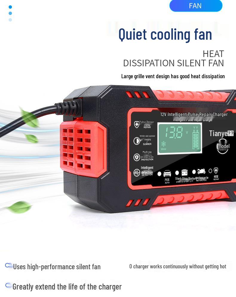 12V 6A Smart Car and Motorcycle Battery Charger with Pulse Repair