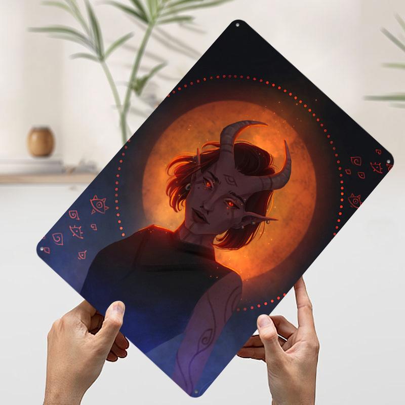 

Fantasy Portrait Tiefling With Third Eye Tinplate Poster Customized Wall Art Vintage Retro Metal Signs for Decoration At Home 7.9x11.8In(20x30cm)