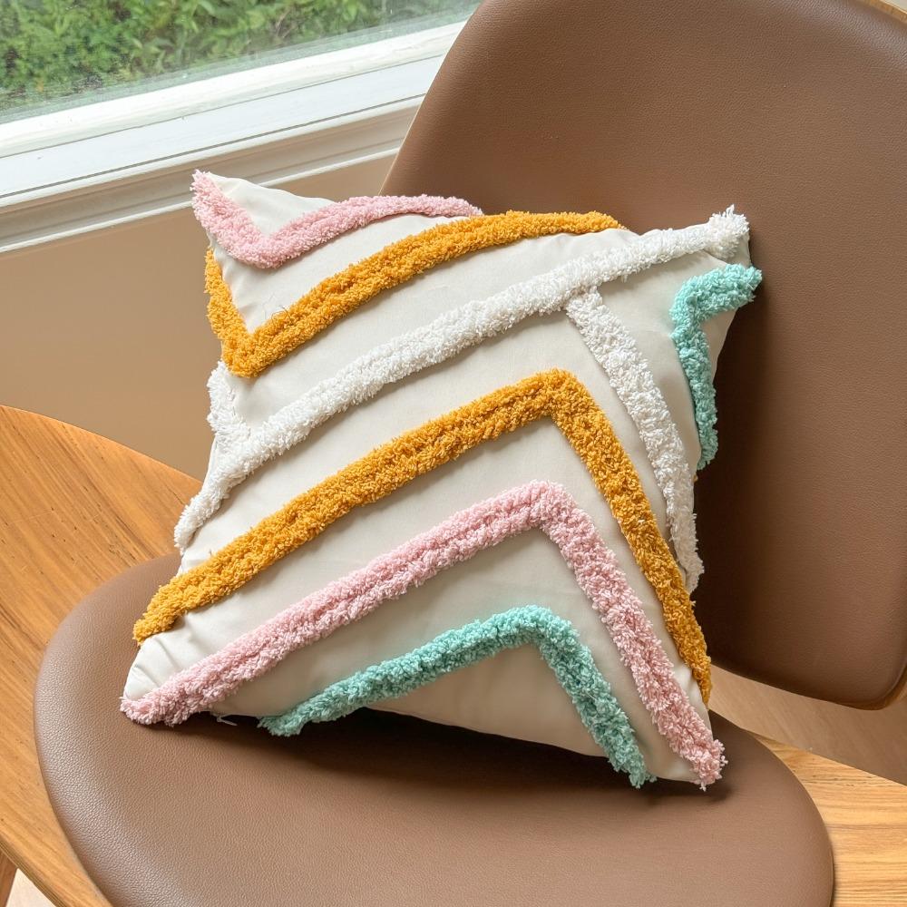 

Плюшевая наволочка с узором из цветных полос, чехол для диванной подушки в богемном стиле для гостиной белый