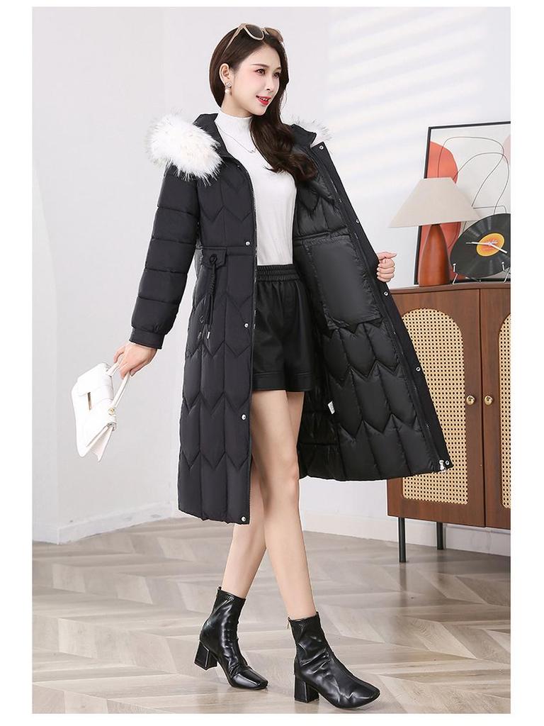 Women's Over-the-Knee Long Down Coat with Fur Collar - Winter 2025 Korean Style Cotton-Padded Jacket