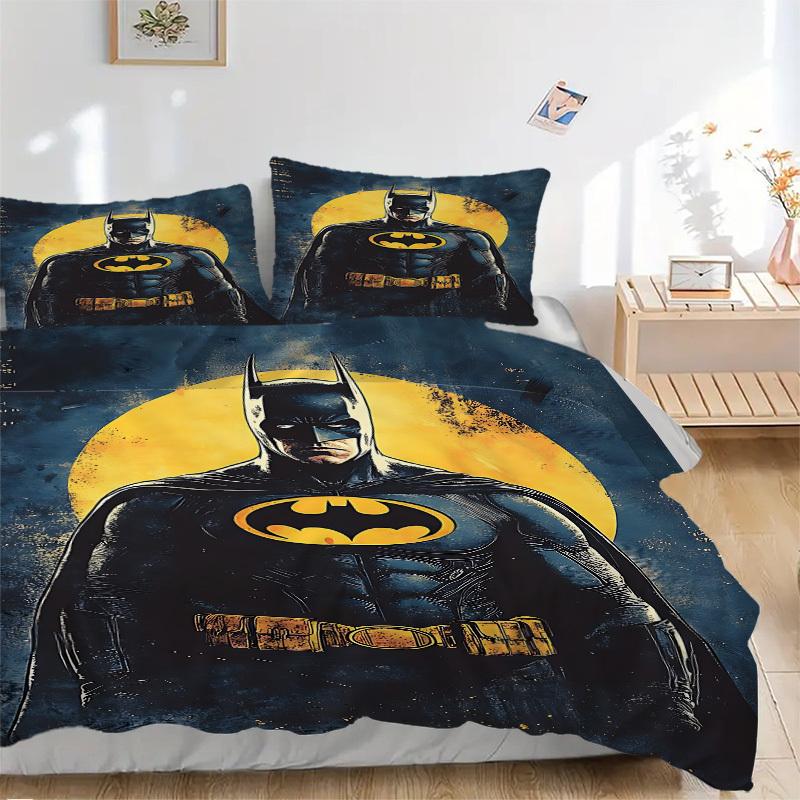 3pcs Batman Moonlight Bedding Set, Soft Polyester Duvet Cover and Pillowcases Machine Washable Seasons All Suitable & Guest Room Decor265